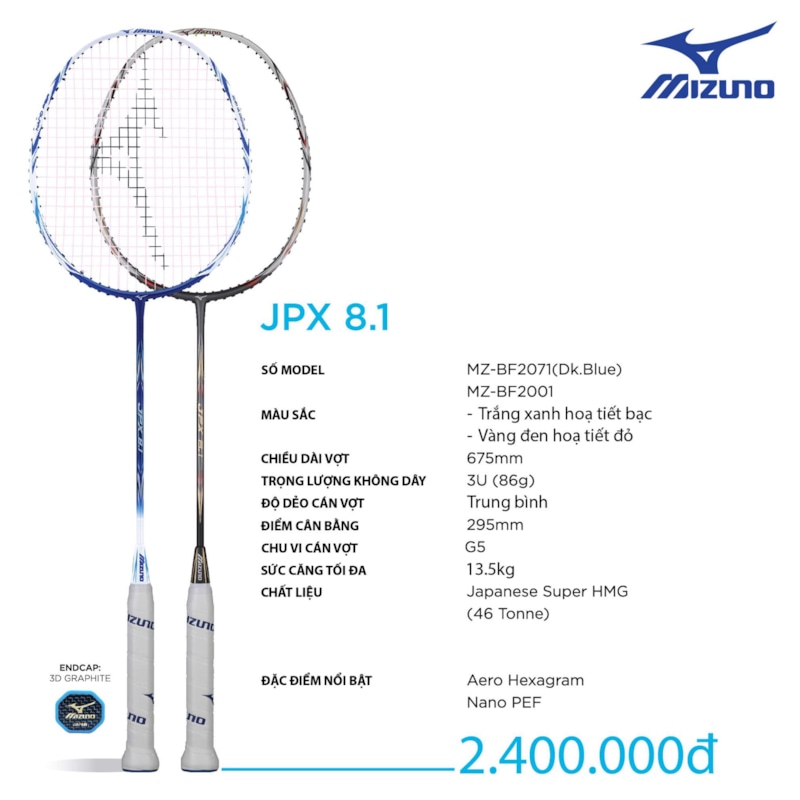 MIZUNO VỢT CẦU LÔNG MIZUNO JPX 8.1 XANH BIỂN