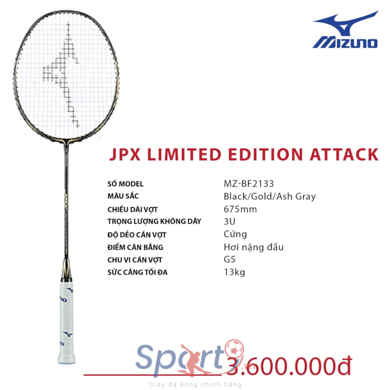 MIZUNO VỢT CẦU LÔNG MIZUNO JPX LIMITED EDITION ATTACK ĐEN VÀNG XÁM