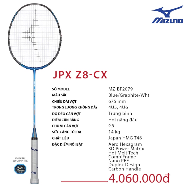 MIZUNO VỢT CẦU LÔNG MIZUNO JPX Z8-CX TRẮNG ĐEN