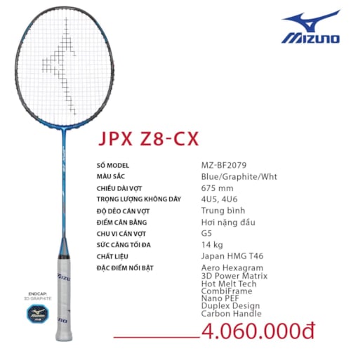 MIZUNO VỢT CẦU LÔNG MIZUNO JPX Z8-CX TRẮNG ĐEN