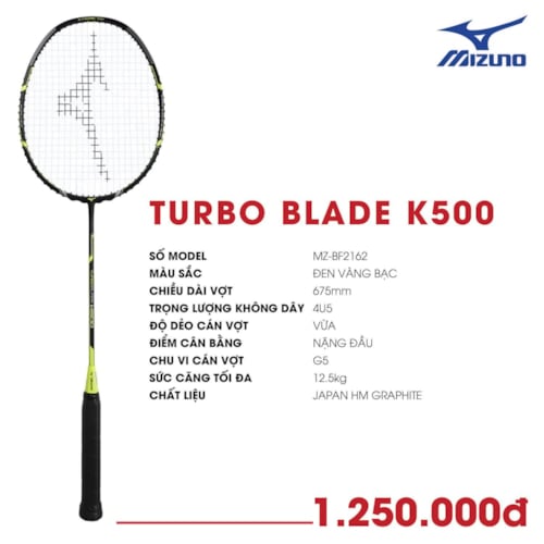 MIZUNO VỢT CẦU LÔNG TURBOBLADE K500 MZ-BF2162 ĐEN VÀNG BẠC