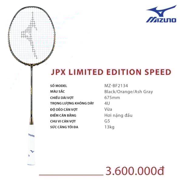 MIZUNO VỢT CẦU LÔNG MIZUNO JPX LIMITED EDITION SPEED ĐEN CAM XANH