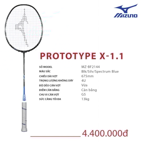 MIZUNO VỢT CẦU LÔNG MIZUNO PROTOTYPE X-1.1 ĐEN XANH