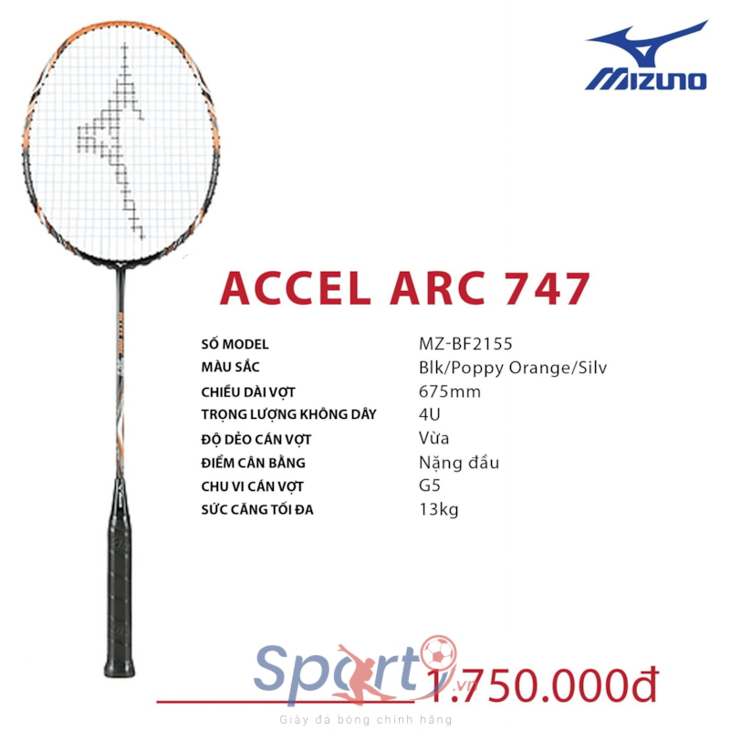 MIZUNO VỢT CẦU LÔNG ACCEL ARC 747 ĐEN CAM BẠC