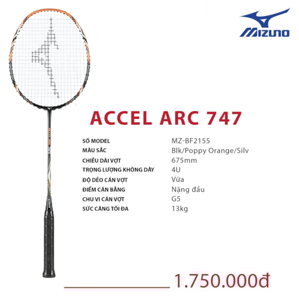MIZUNO VỢT CẦU LÔNG ACCEL ARC 747 ĐEN CAM BẠC