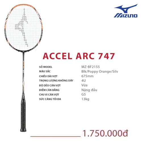 MIZUNO VỢT CẦU LÔNG ACCEL ARC 747 ĐEN CAM BẠC