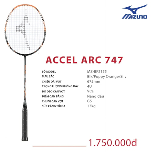 MIZUNO VỢT CẦU LÔNG ACCEL ARC 747 ĐEN CAM BẠC