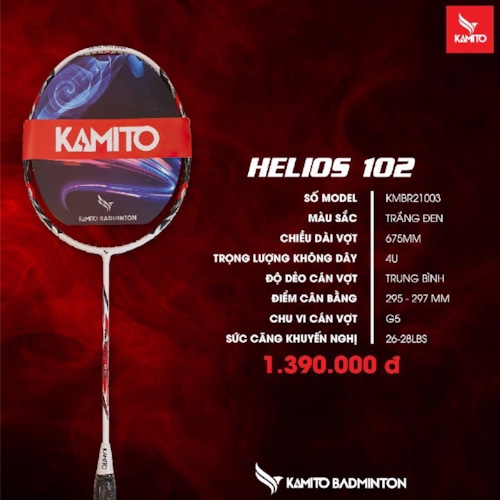 KAMITO VỢT CẦU LÔNG HELIOS TRẮNG ĐEN