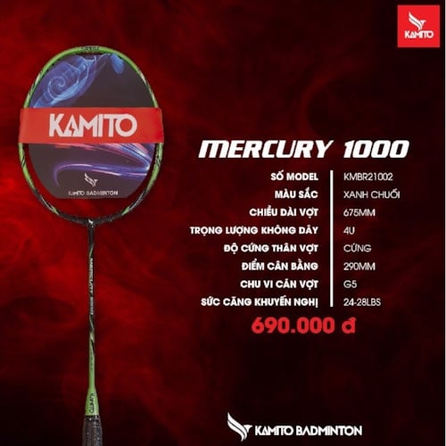 KAMITO VỢT CẦU LÔNG MERCURRY XANH CHUỐI