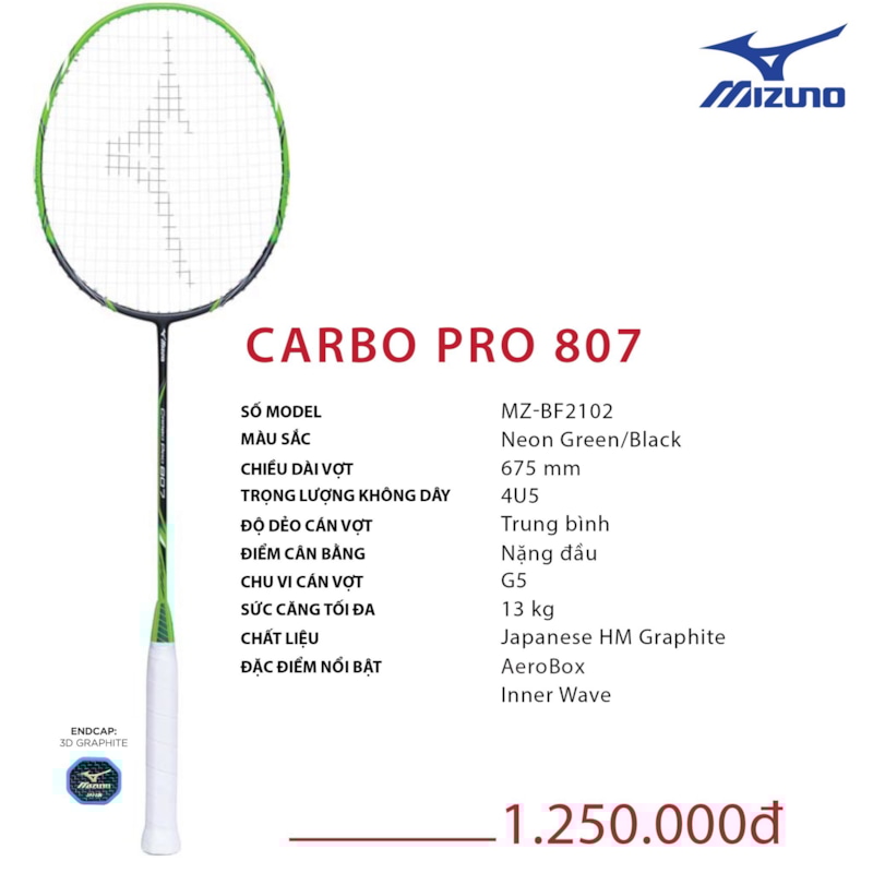 MIZUNO VỢT CẦU LÔNG MIZUNO CARBO PRO 807 XANH LÁ ĐEN