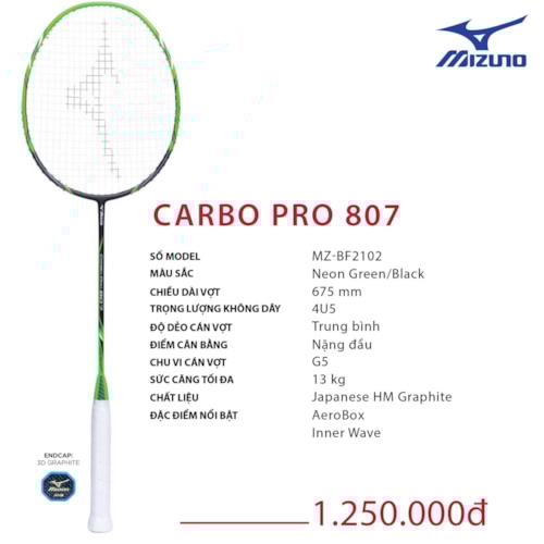 MIZUNO VỢT CẦU LÔNG MIZUNO CARBO PRO 807 XANH LÁ ĐEN