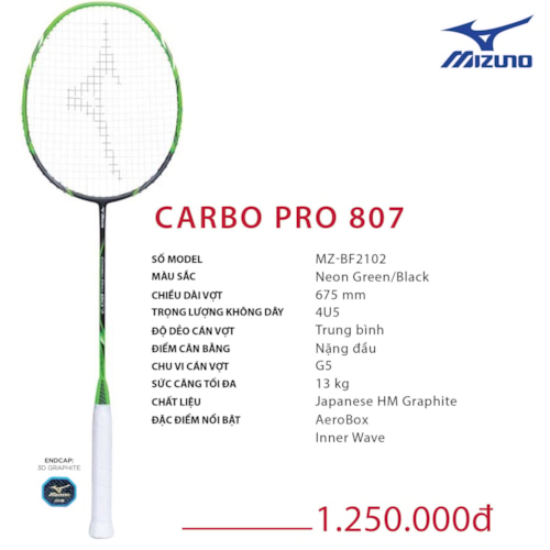 MIZUNO VỢT CẦU LÔNG MIZUNO CARBO PRO 807 XANH LÁ ĐEN