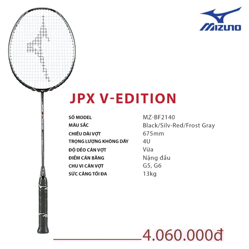 MIZUNO VỢT CẦU LÔNG MIZUNO JPX V.EDITION ĐEN ĐỎ XÁM