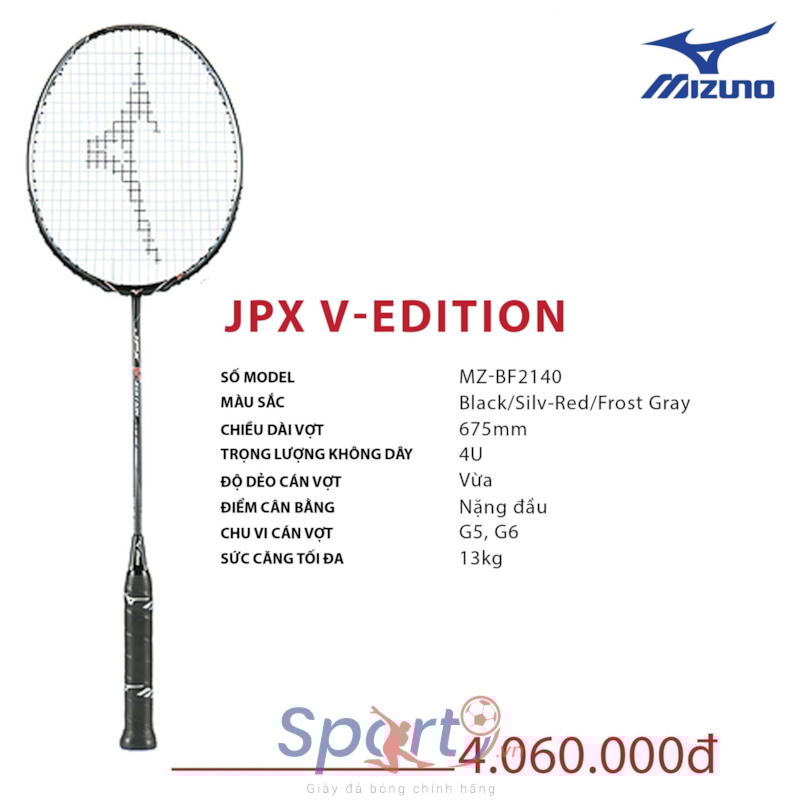 MIZUNO VỢT CẦU LÔNG MIZUNO JPX V.EDITION ĐEN ĐỎ XÁM