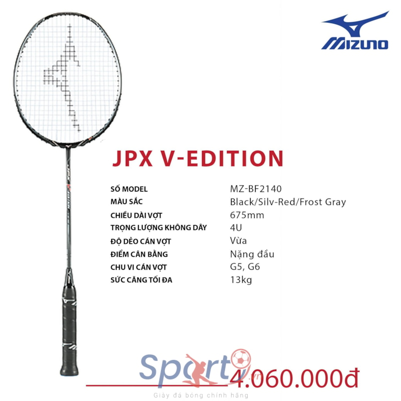 MIZUNO VỢT CẦU LÔNG MIZUNO JPX V.EDITION ĐEN ĐỎ XÁM