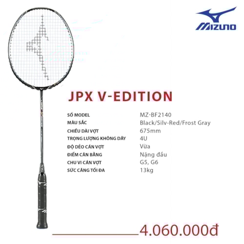 MIZUNO VỢT CẦU LÔNG MIZUNO JPX V.EDITION ĐEN ĐỎ XÁM