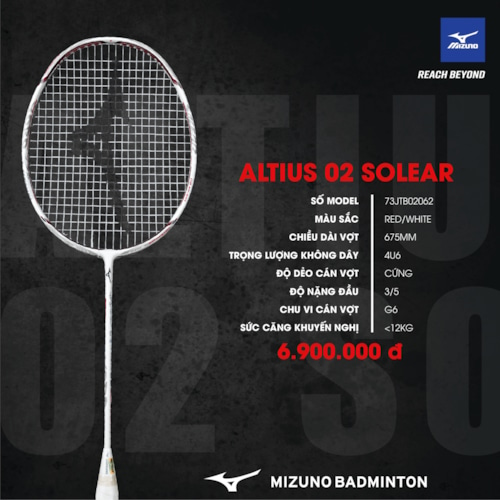 MIZUNO VỢT CẦU LÔNG ALTIUS 02 SOLEAR ĐỎ