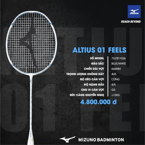 MIZUNO VỢT CẦU LÔNG ALTIUS 01 FEEL S TRẮNG XANH