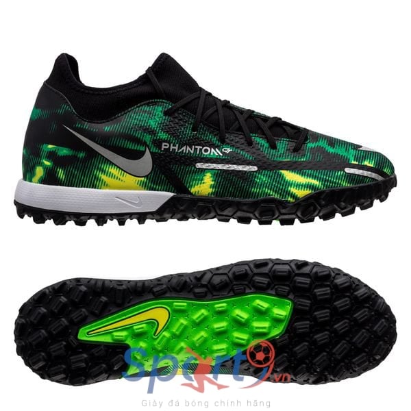 Nike Phantom GT 2 Academy DF TF Shockwave - Black/Metallic Platinum/Green Strike