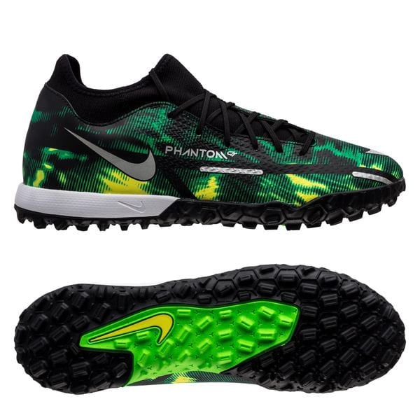 Nike Phantom GT 2 Academy DF TF Shockwave - Black/Metallic Platinum/Green Strike