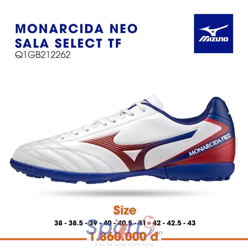 Mizuno Monarcida Neo Sala Select TF Q1GB212262 - Trắng Đỏ Xanh