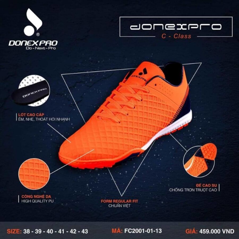 Giày đá bóng Donexpro C-Class FC2001-01-13 - Cam Đen