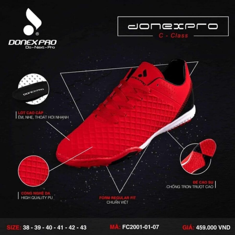 Giày đá bóng Donexpro C-Class FC2001-01-07 - Đỏ Đen