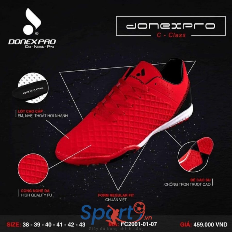 Giày đá bóng Donexpro C-Class FC2001-01-07 - Đỏ Đen