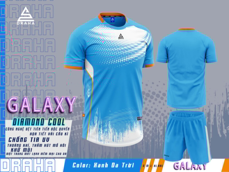 BỘ QUẦN ÁO BÓNG ĐÁ DRAHA GALAXY MÀU XANH DA TRỜI