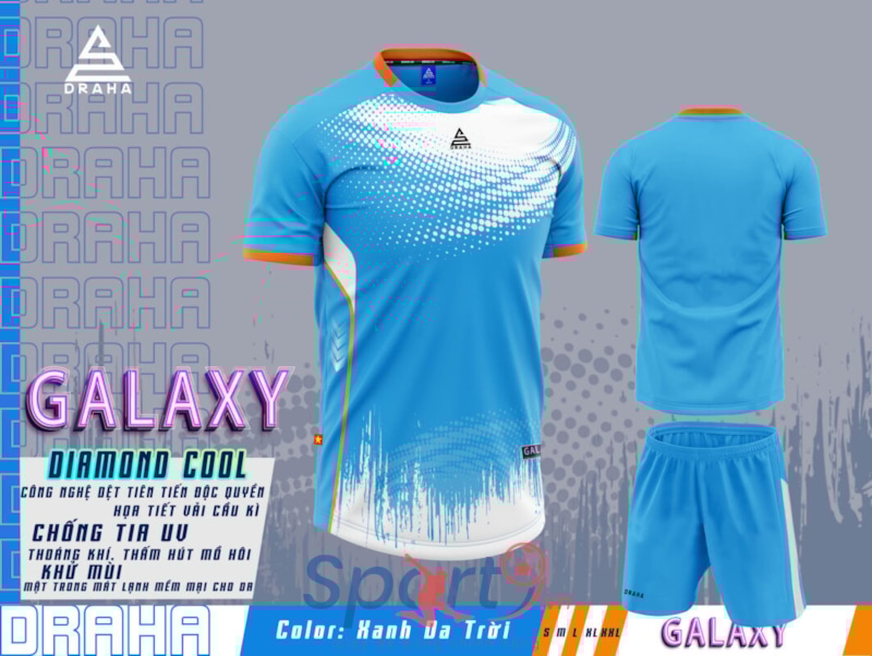 BỘ QUẦN ÁO BÓNG ĐÁ DRAHA GALAXY MÀU XANH DA TRỜI