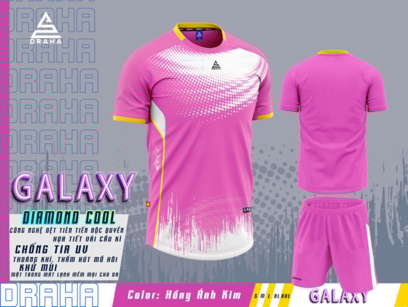 BỘ QUẦN ÁO BÓNG ĐÁ DRAHA GALAXY MÀU XANH HỒNG