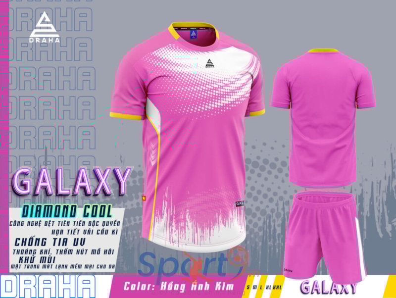 BỘ QUẦN ÁO BÓNG ĐÁ DRAHA GALAXY MÀU XANH HỒNG