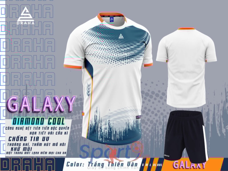 BỘ QUẦN ÁO BÓNG ĐÁ DRAHA GALAXY MÀU TRẮNG