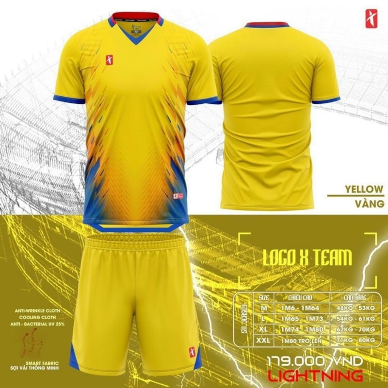 BỘ QUẦN ÁO BÓNG ĐÁ  XSPEED XSTRONGER S11 LINGTNING - MÀU VÀNG