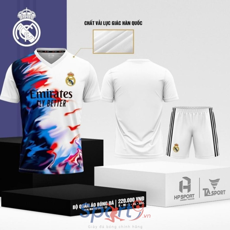 BỘ QUẦN ÁO BÓNG ĐÁ REAL MADRID 2022-23 MÀU TRẮNG XANH