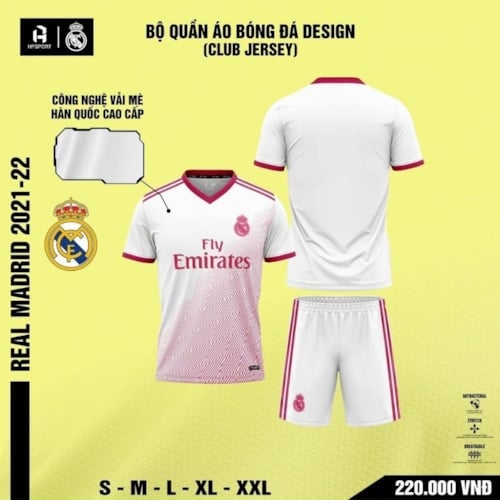 BỘ QUẦN ÁO BÓNG ĐÁ REAL MADRID 2021-22 MÀU TRẮNG HỒNG