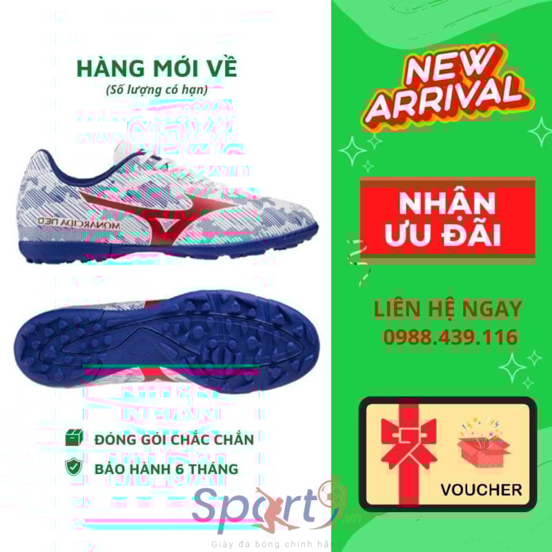 Mizuno Monarcida Neo Sala Club TF Trắng/xanh/đỏ