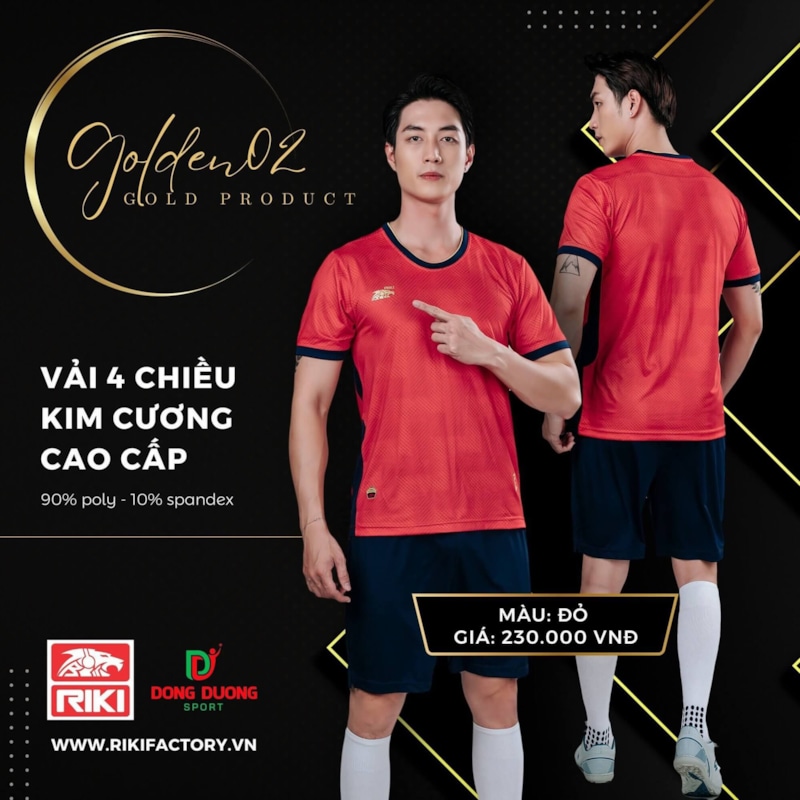 BỘ QUẦN ÁO BÓNG ĐÁ RIKI GOLDEN 2 - MÀU ĐỎ