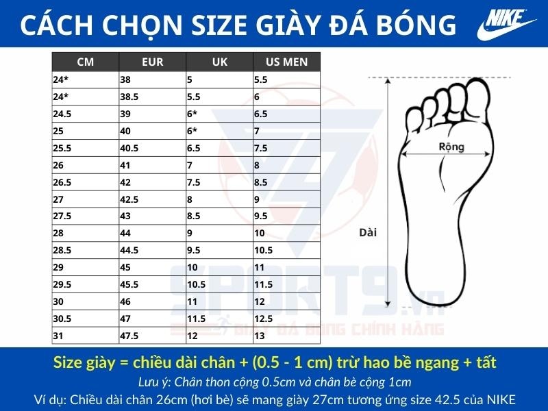 Hướng dẫn chọn size giày đá bóng Nike chuẩn nhất