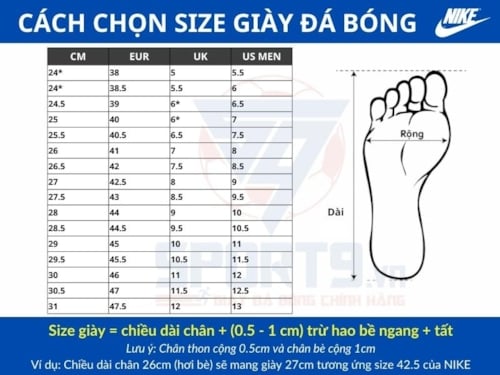 Hướng dẫn chọn size giày đá bóng Nike chuẩn nhất