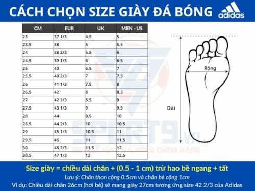 Hướng dẫn chọn size giày đá bóng adidas chuẩn nhất