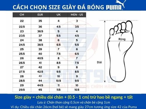 Hướng dẫn chọn size giày Puma chuẩn nhất