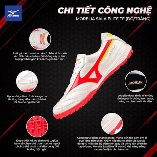 Mizuno Morelia Sala Elite TF - Q1GB230164 - Trắng/Đỏ/Vàng