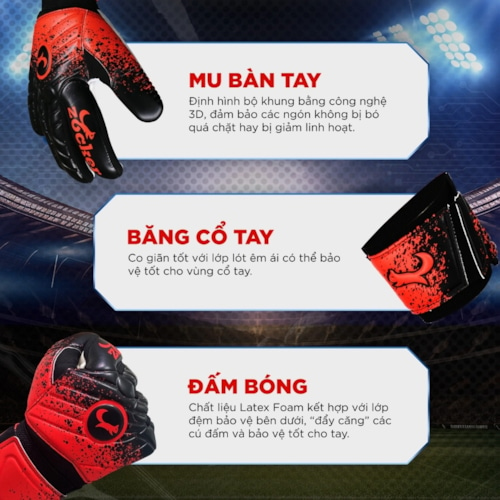 Găng Tay Thủ Môn Zocker Gloves Spencer - Đen Đỏ