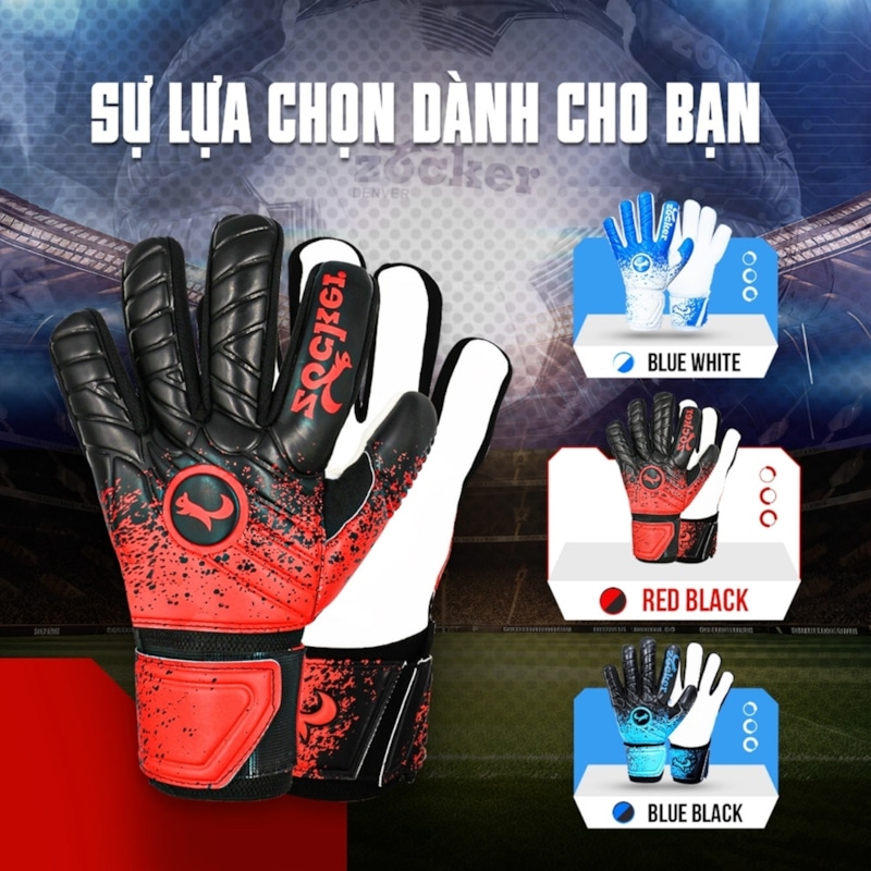 Găng Tay Thủ Môn Zocker Gloves Spencer - Đen Đỏ
