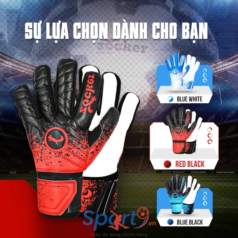 Găng Tay Thủ Môn Zocker Gloves Spencer - Đen Đỏ