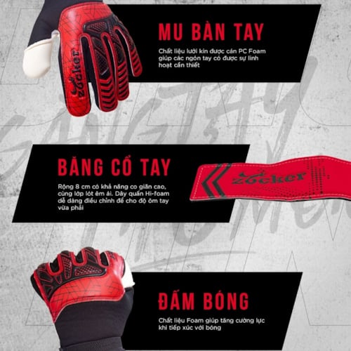 Găng Tay Thủ Môn Zocker Gloves Dino - Đen Đỏ