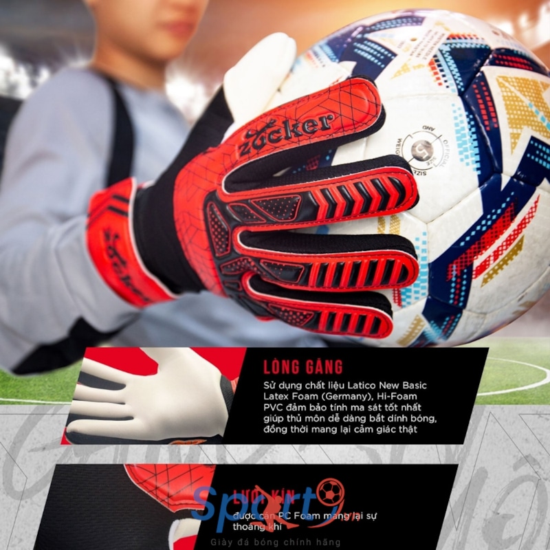 Găng Tay Thủ Môn Zocker Gloves Dino - Đen Đỏ