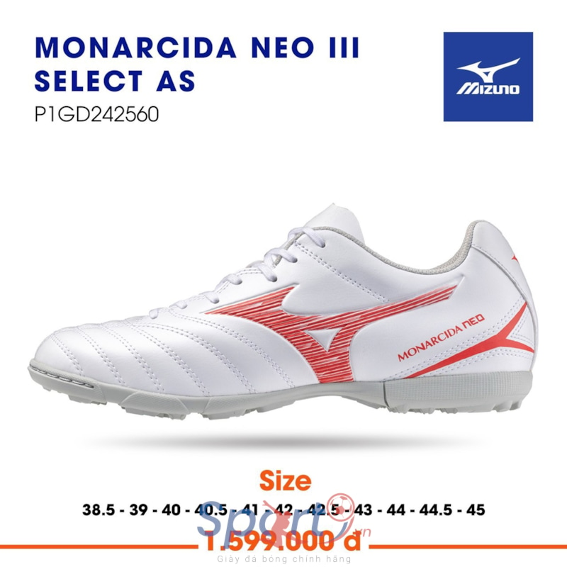 Mizuno Monarcida Neo III Select AS - P1GD242560 - Trắng Đỏ
