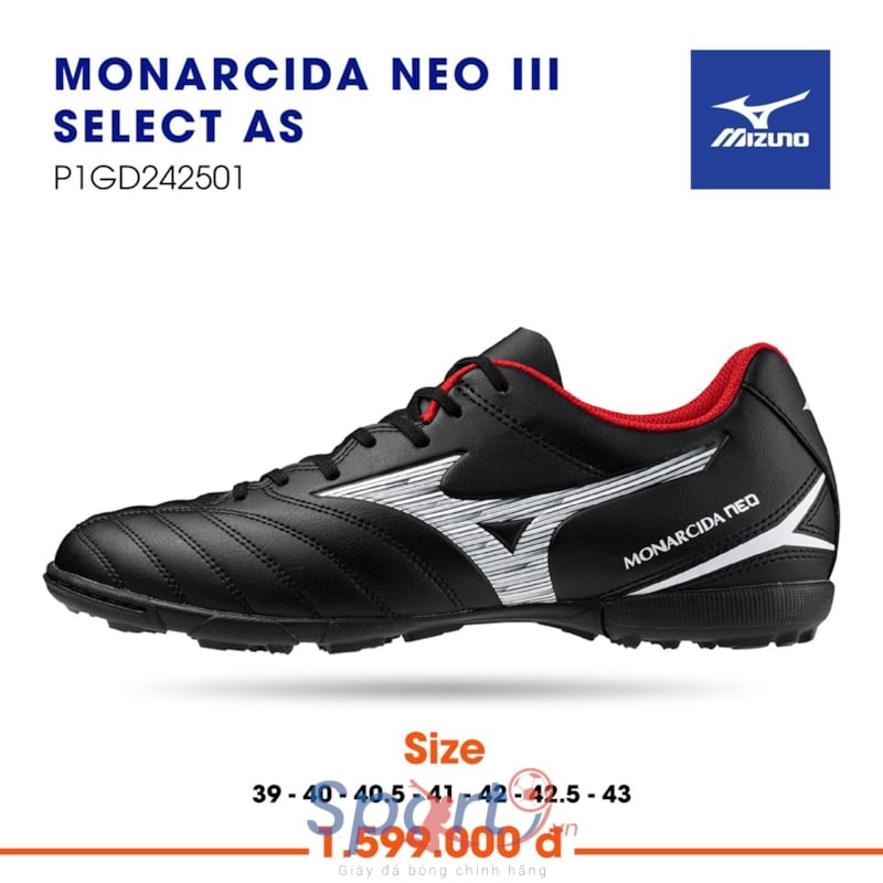 Mizuno Monarcida Neo III Select AS - P1GD242510 - Đen Trắng